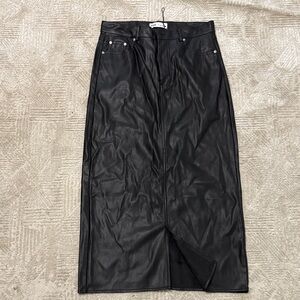 Zara Black Faux Leather Midi Skirt